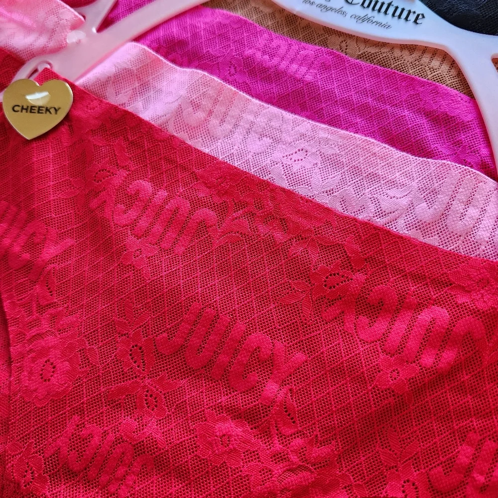 NWT Juicy Couture Underwear Set Lace Lacy Cheeky 5 Pack Red Pink, Women's Size L
